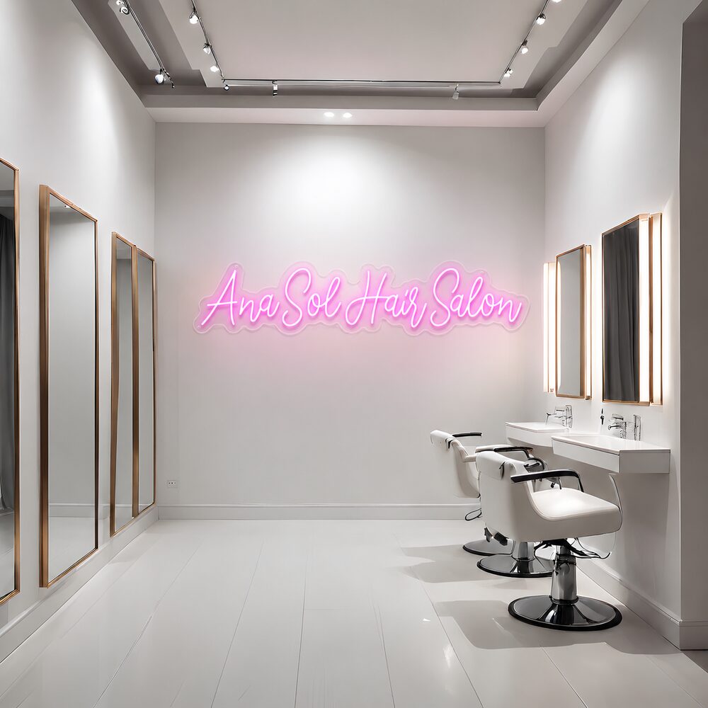 Ana Sol Hair Salon, custom pink hair salon neon sign