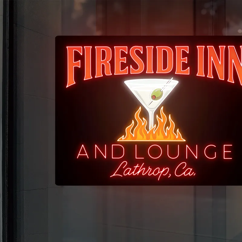 Fireside Inn and Lounge custom neon sign with martini glass