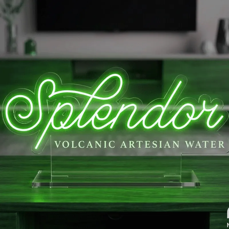 Splendor Volcanic Artesian Water custom neon sign in red script